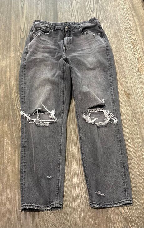 American Eagle Outfitters Denim - American Eagle Womens Highest Rise Mom Jeans Distressed Denim Dark Grey Size 12